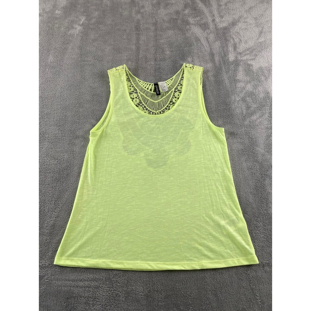 H&M Divided Womens Neon Lime Green Crochet Lace Back Slub‎ Knit Tank Top Small